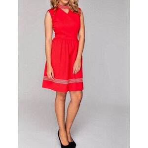 Vintage PAUL NORTON Red 70s Dress - With V Neck Cutout